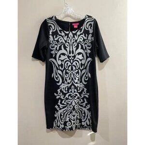Sunny Leigh Sheath Dress Womens M Black/Ivory Damask Print